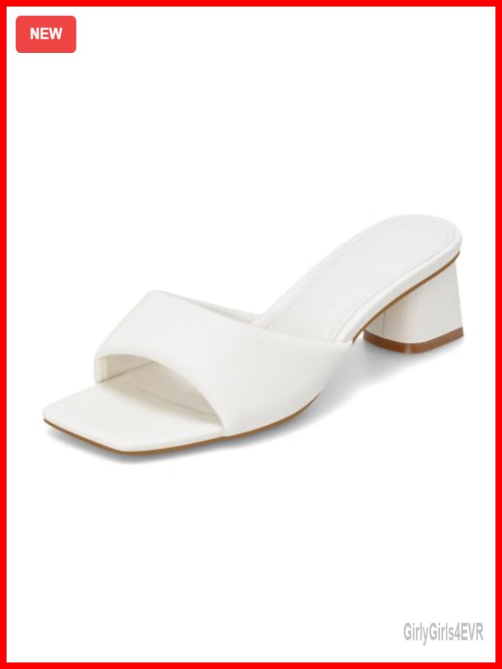 Women's Faux Leather Heeled Mules Square Open Toe Chunky Block Slip On Sandals
